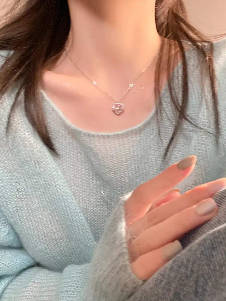 Women's Pink Love Titanium Necklace with Crystal Center — feature 16