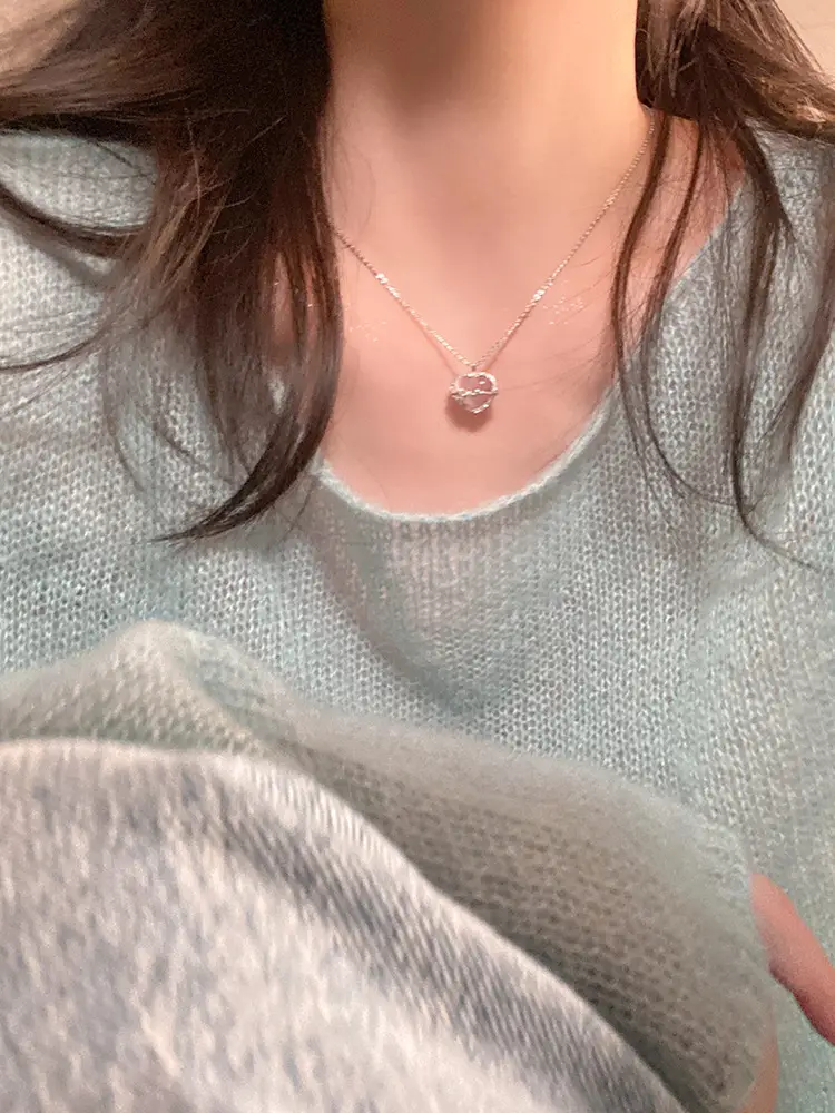 Women's Pink Love Titanium Necklace with Crystal Center — feature 20