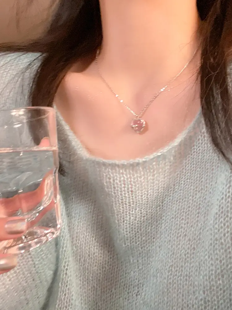 Women's Pink Love Titanium Necklace with Crystal Center — feature 22