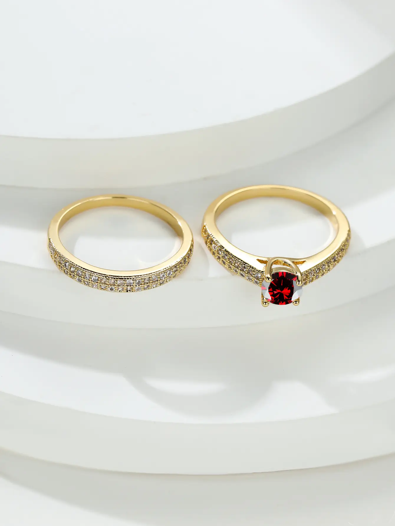 Cross-Country Jewellery Set Red Gemstone Diamond Stacked Ring — feature 4
