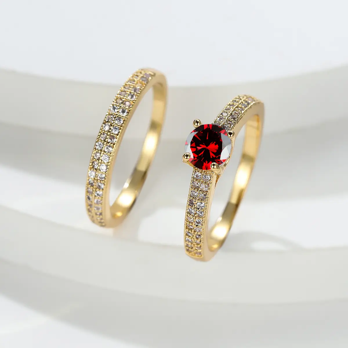 Cross-Country Jewellery Set Red Gemstone Diamond Stacked Ring - Image 8