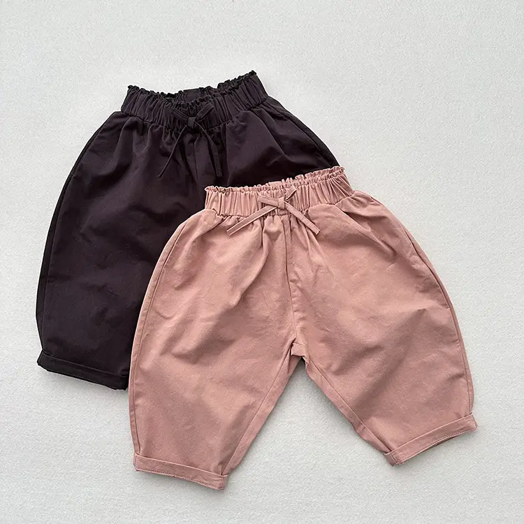 Girls Cotton Western Crop Pants Set Brown White
