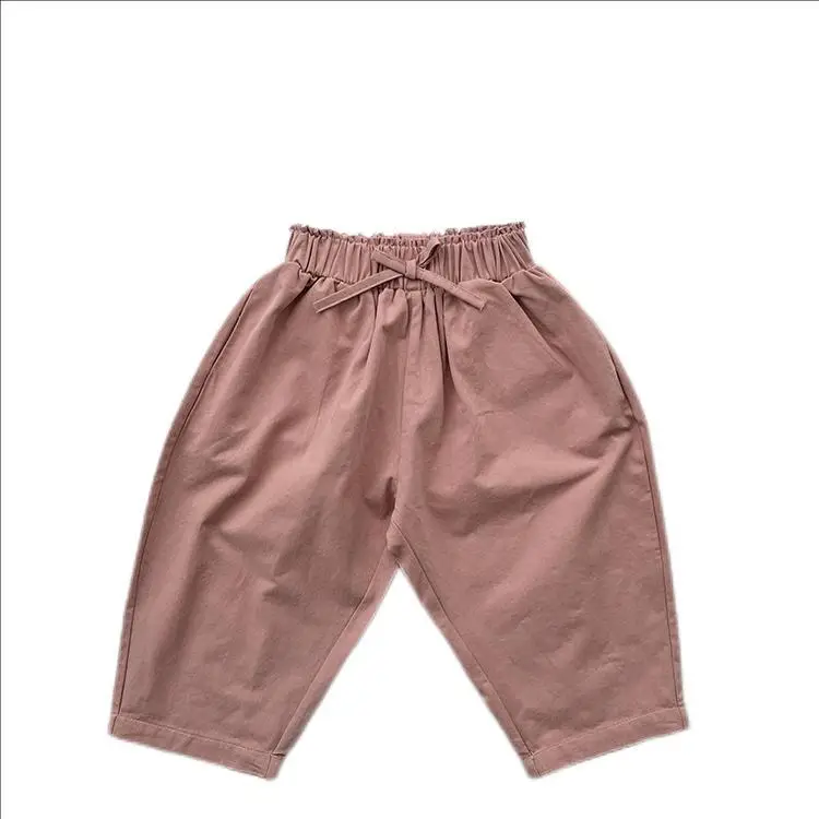Girls Cotton Western Crop Pants Set Brown White