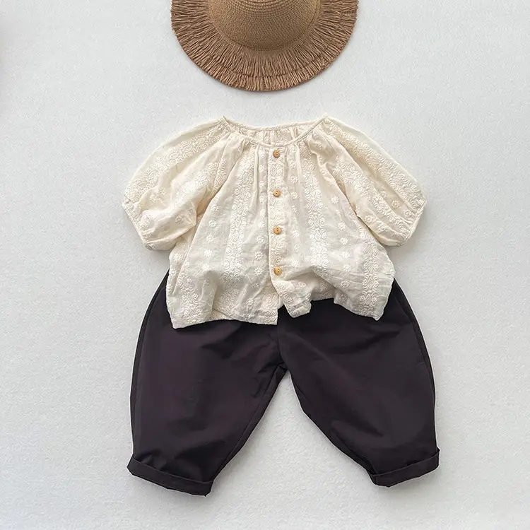 Girls Cotton Western Crop Pants Set Brown White — feature 10