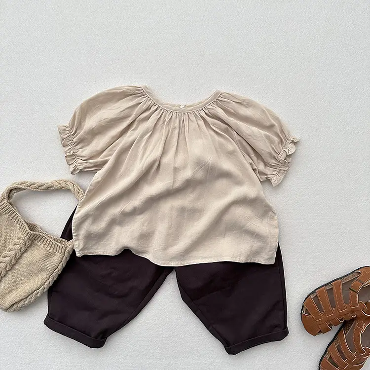Girls Cotton Western Crop Pants Set Brown White — feature 12