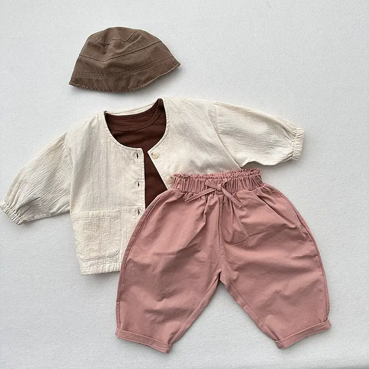 Girls Cotton Western Crop Pants Set Brown White — feature 2