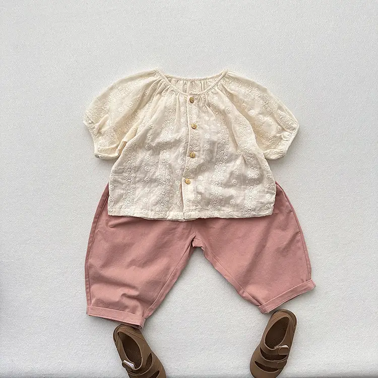 Girls Cotton Western Crop Pants Set Brown White — feature 7
