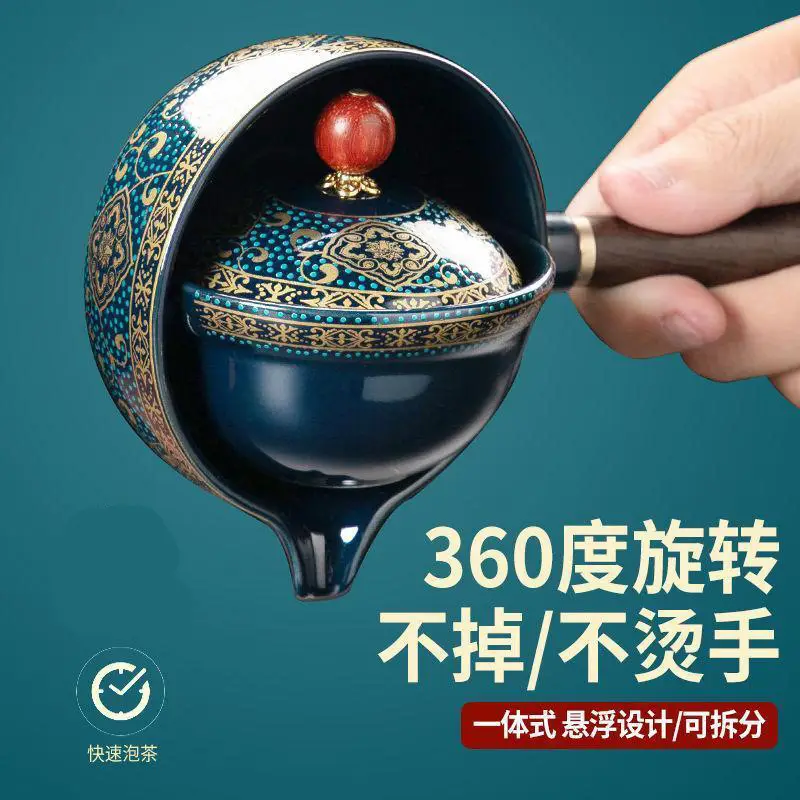 Blue Floral Travel Tea Set with Wooden Handle - Image 45