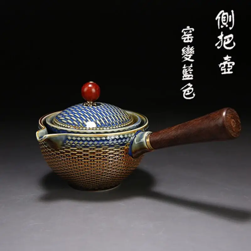 Blue Floral Travel Tea Set with Wooden Handle - Image 16
