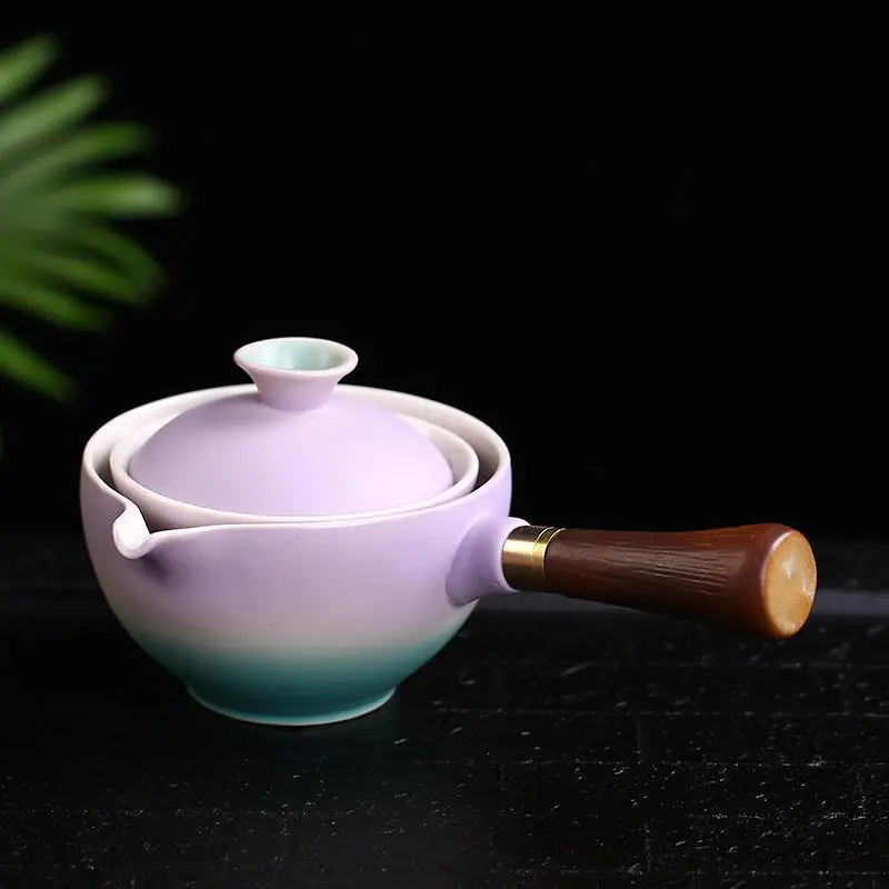 Blue Floral Travel Tea Set with Wooden Handle - Image 19