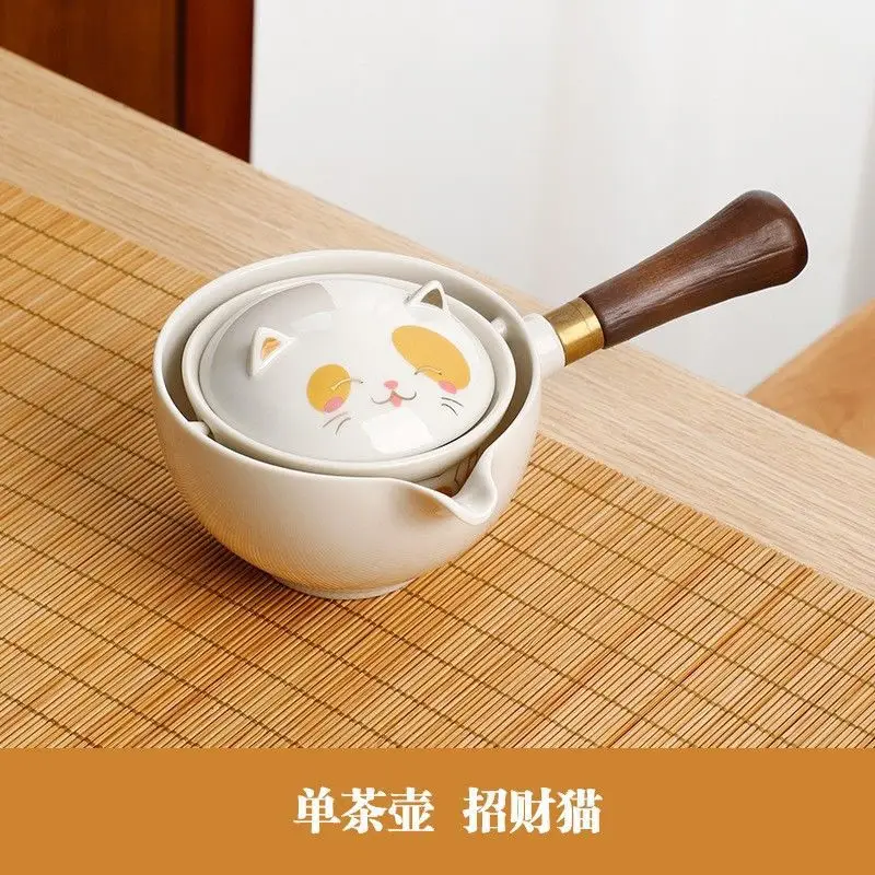 Blue Floral Travel Tea Set with Wooden Handle - Image 2