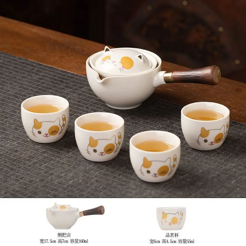 Blue Floral Travel Tea Set with Wooden Handle - Image 27