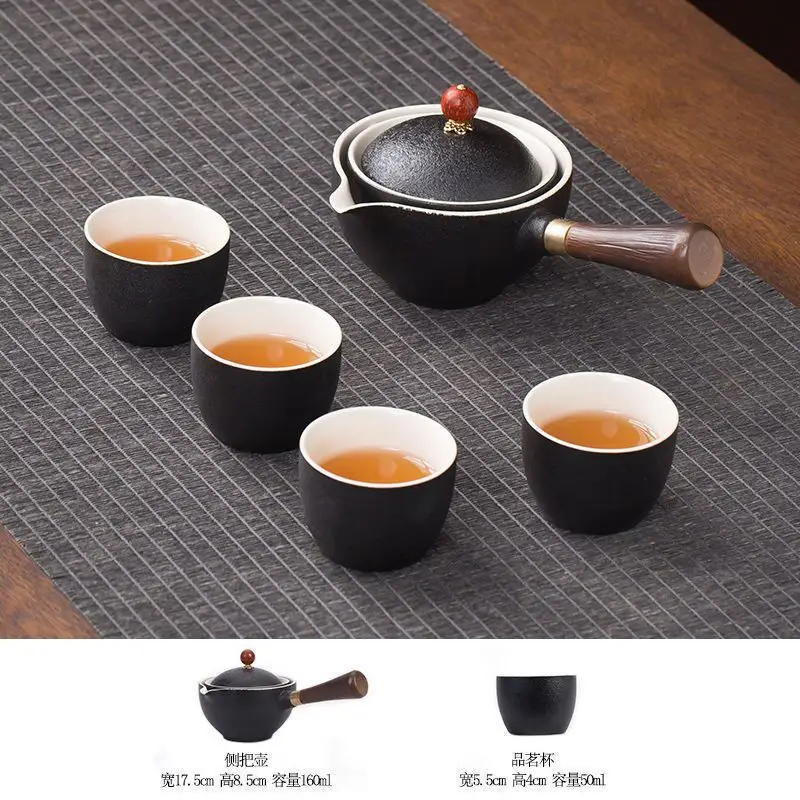 Blue Floral Travel Tea Set with Wooden Handle - Image 29