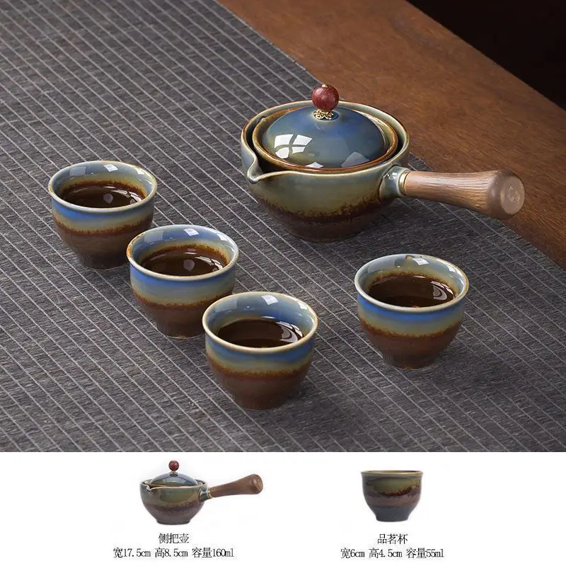 Blue Floral Travel Tea Set with Wooden Handle - Image 31