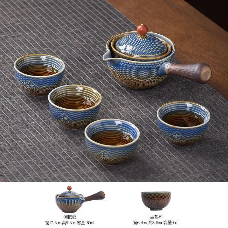 Blue Floral Travel Tea Set with Wooden Handle - Image 32