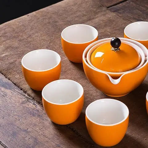 Blue Floral Travel Tea Set with Wooden Handle - Image 36