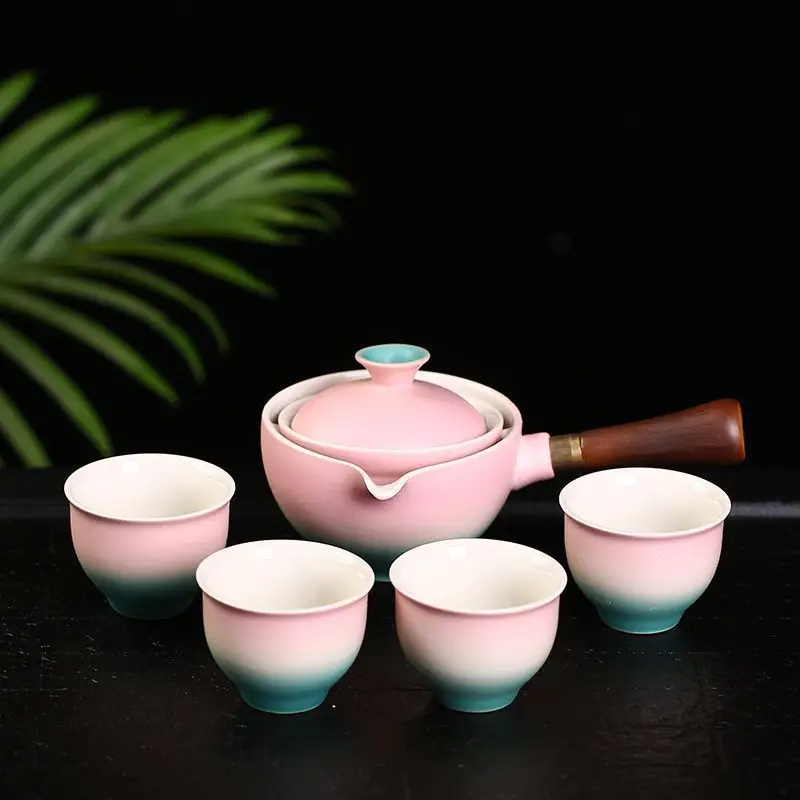 Blue Floral Travel Tea Set with Wooden Handle - Image 38