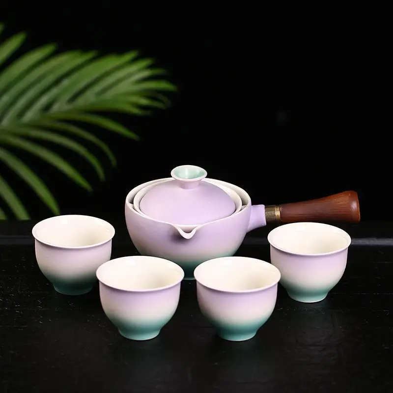 Blue Floral Travel Tea Set with Wooden Handle - Image 39