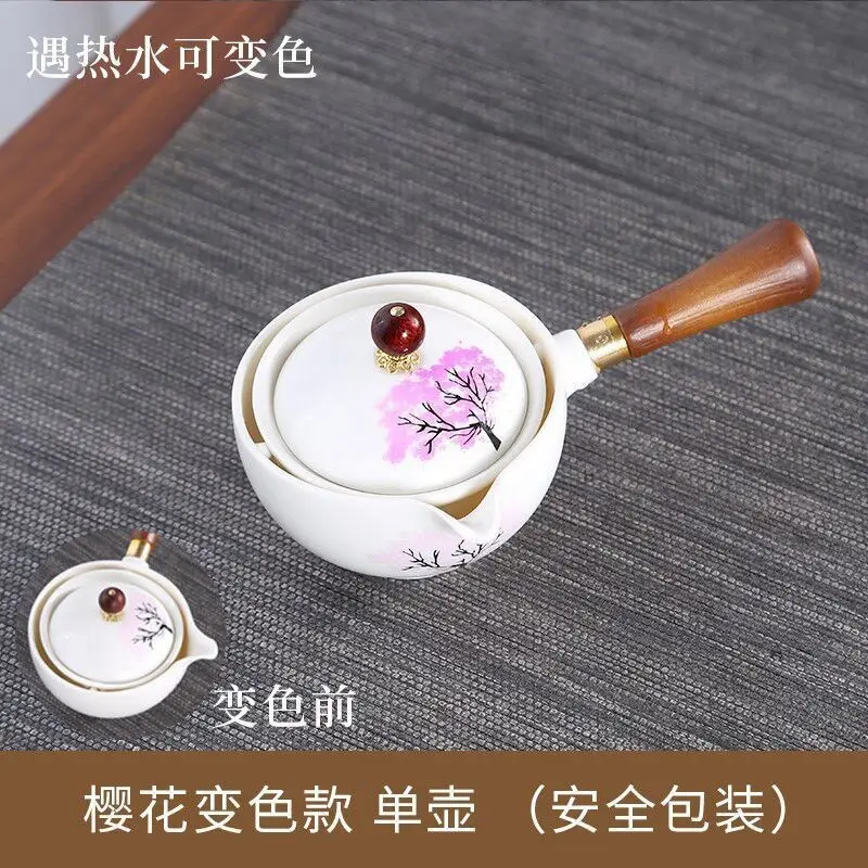 Blue Floral Travel Tea Set with Wooden Handle - Image 4