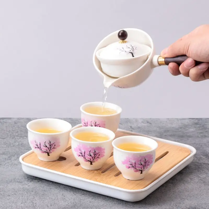 Blue Floral Travel Tea Set with Wooden Handle - Image 41
