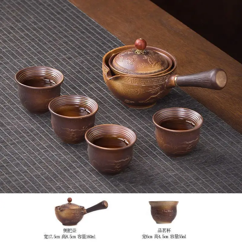 Blue Floral Travel Tea Set with Wooden Handle - Image 42