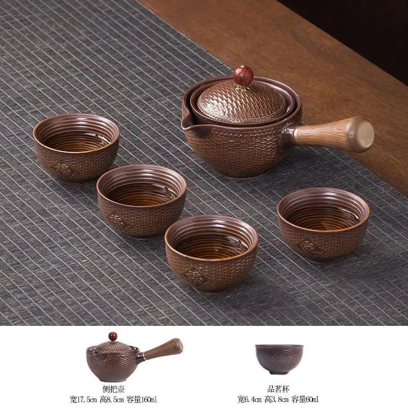 Blue Floral Travel Tea Set with Wooden Handle - Image 43