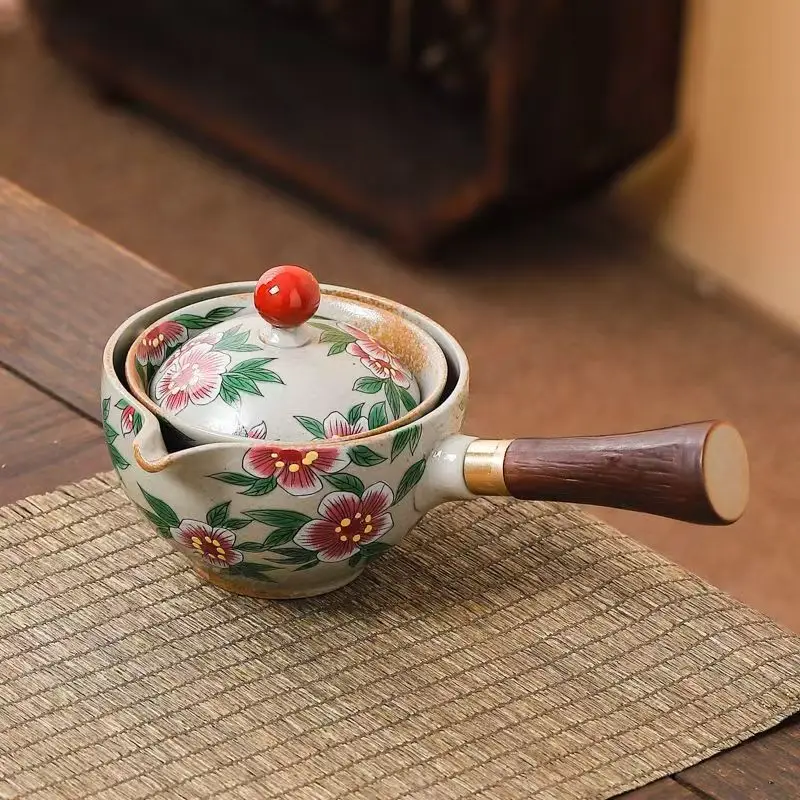 Blue Floral Travel Tea Set with Wooden Handle - Image 6