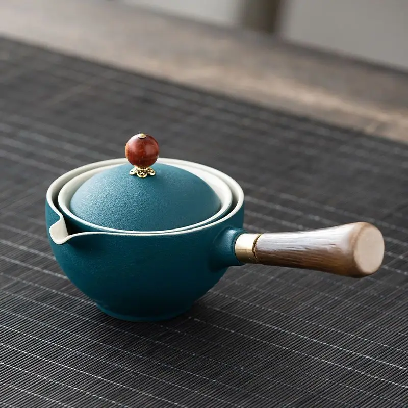 Blue Floral Travel Tea Set with Wooden Handle - Image 9