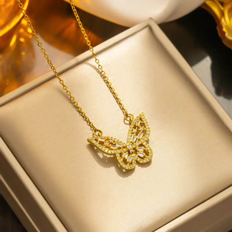 Hollow Butterfly Necklace with Zircon Micro-Imlaid Gold Chain - Image 4