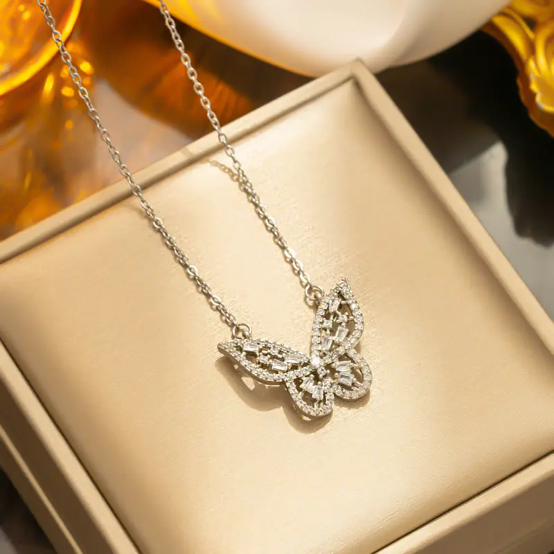 Hollow Butterfly Necklace with Zircon Micro-Imlaid Gold Chain - Image 5