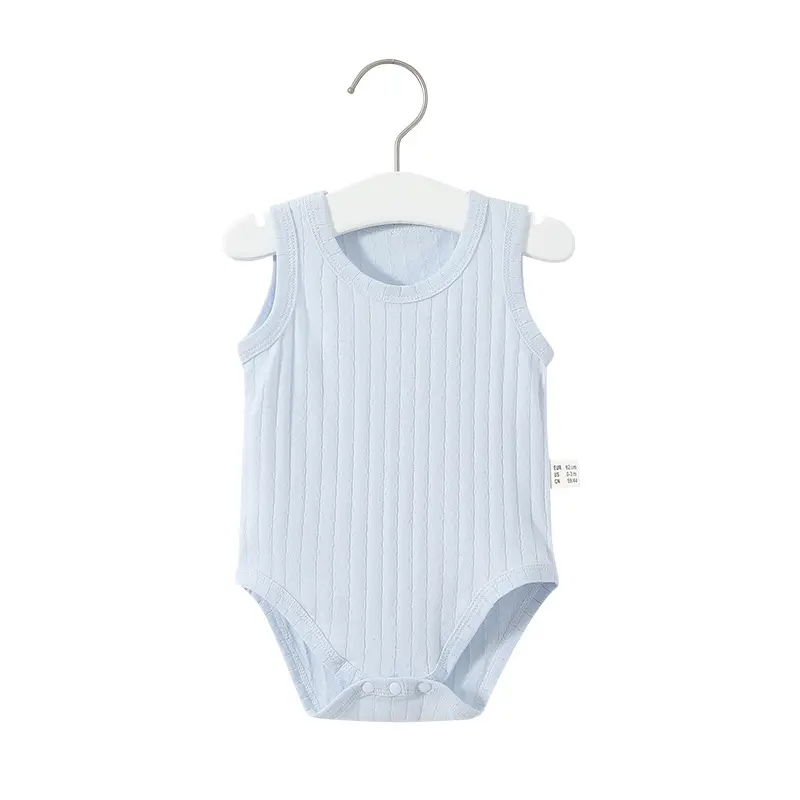 Baby Cotton Sleeveless Pajamas Light Blue - Image 3