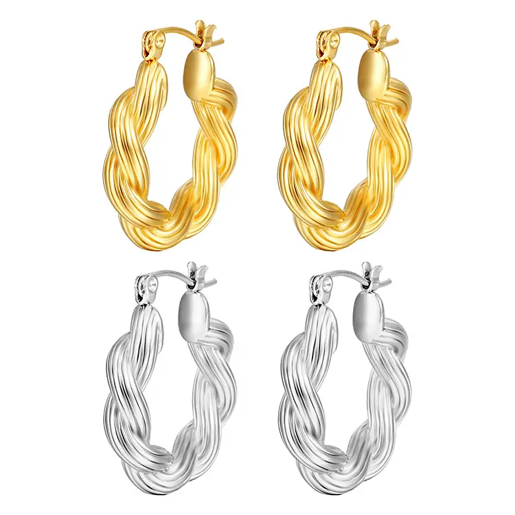 18K Gold Twist Earrings European American Style - Image 7