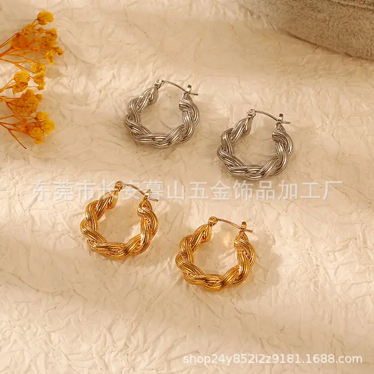 18K Gold Twist Earrings European American Style — feature 17
