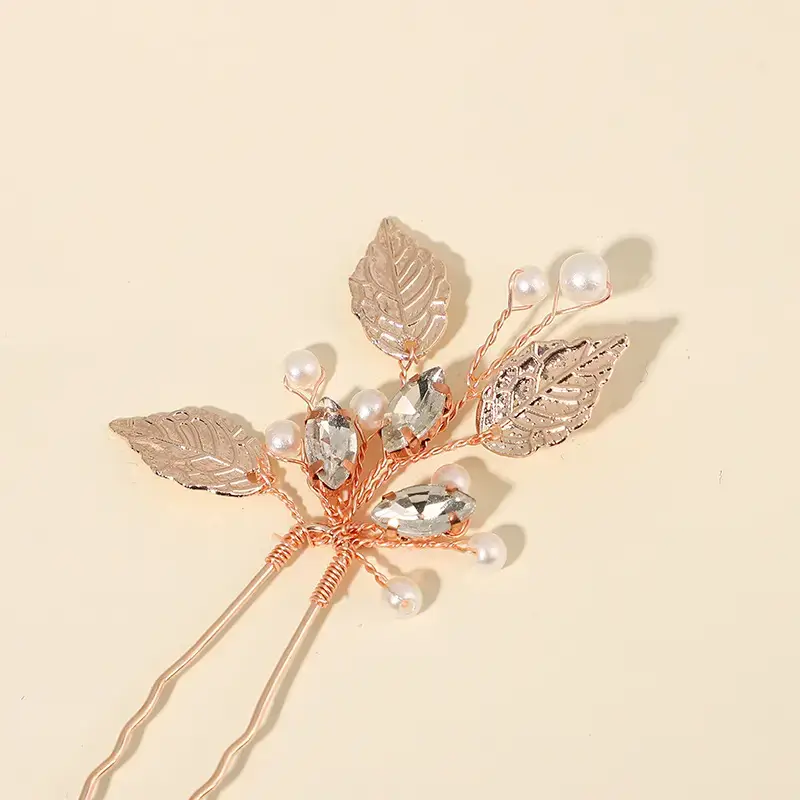 Three-Piece Pearl Leaf Hairpins Set for Bridal Hair Accessories - Image 4