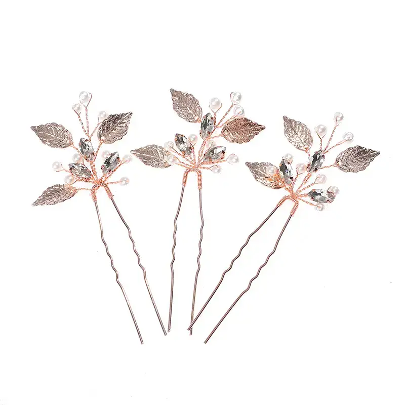 Three-Piece Pearl Leaf Hairpins Set for Bridal Hair Accessories - Image 6