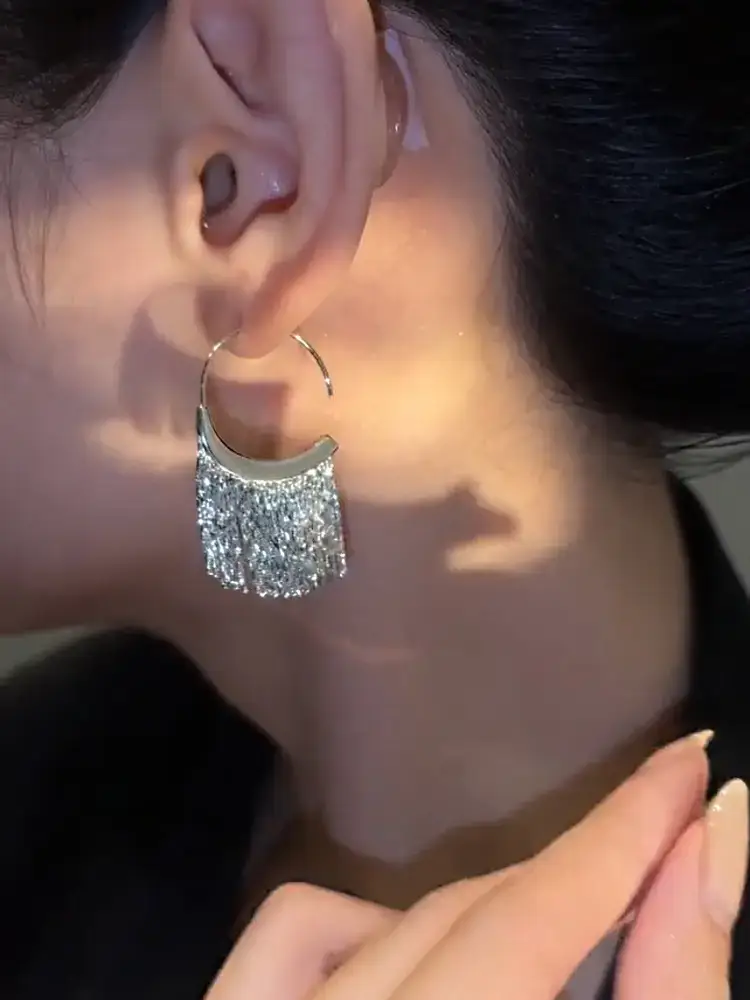 Silver Hoop Tassel Earrings for Women 2026 - Image 4