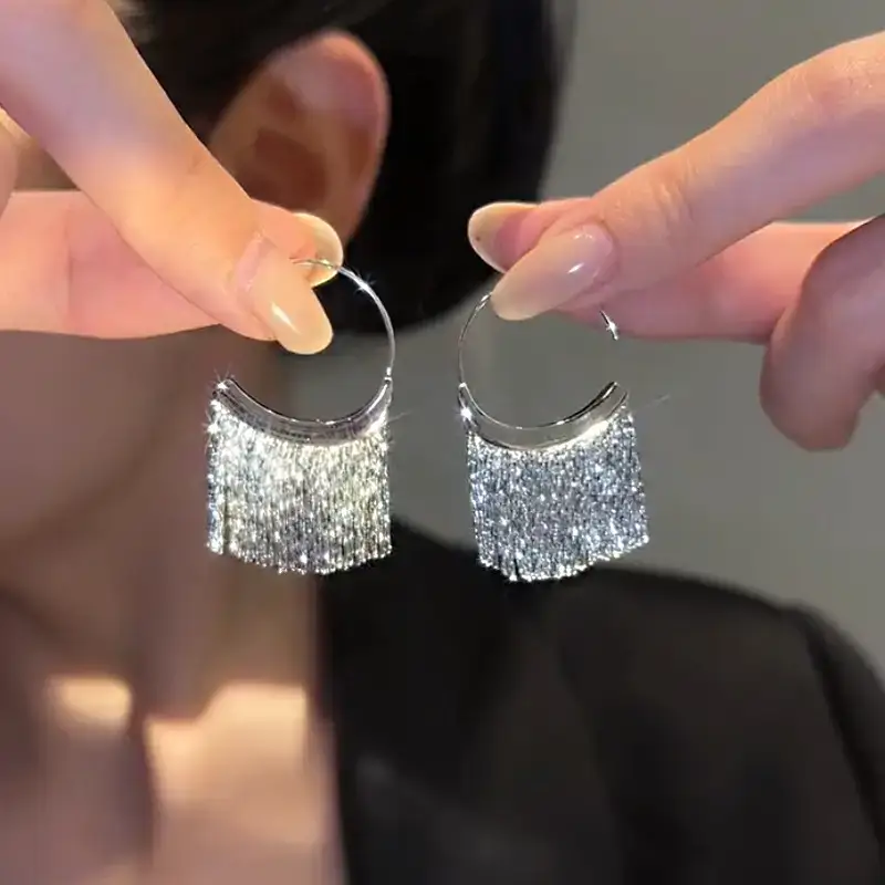 Silver Hoop Tassel Earrings for Women 2026 - Image 2