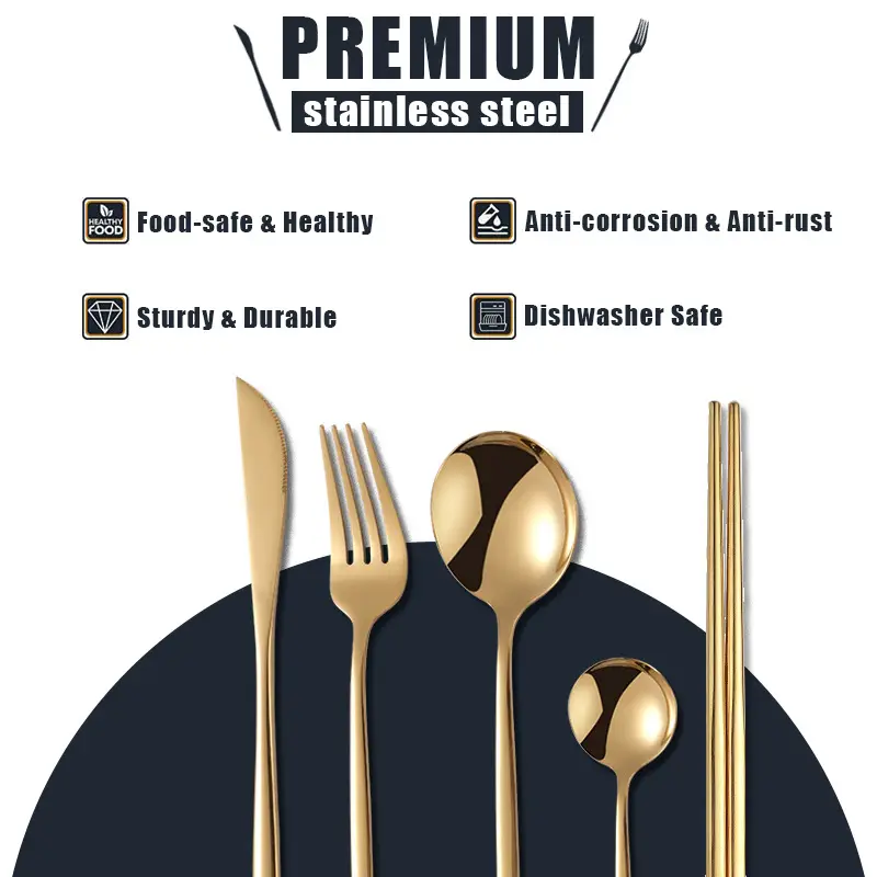 24-Piece Stainless Steel Gold Black Tableware Set