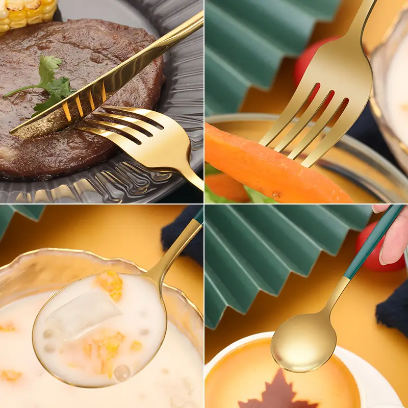24-Piece Stainless Steel Gold Black Tableware Set