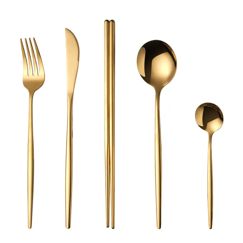 24-Piece Stainless Steel Gold Black Tableware Set