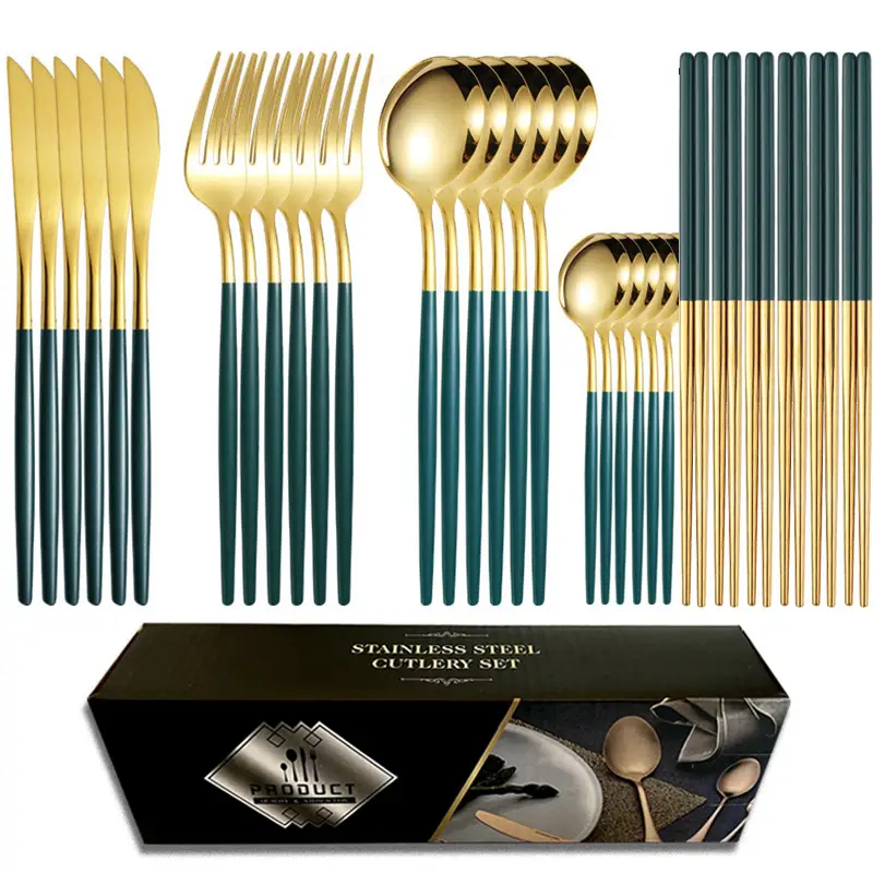 24-Piece Stainless Steel Gold Black Tableware Set — feature 23