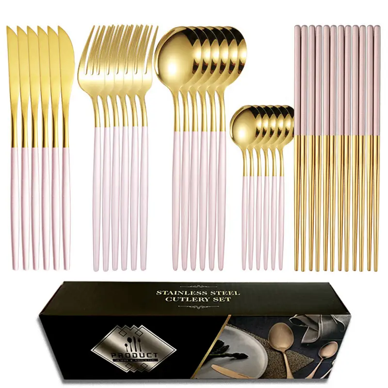 24-Piece Stainless Steel Gold Black Tableware Set — feature 25