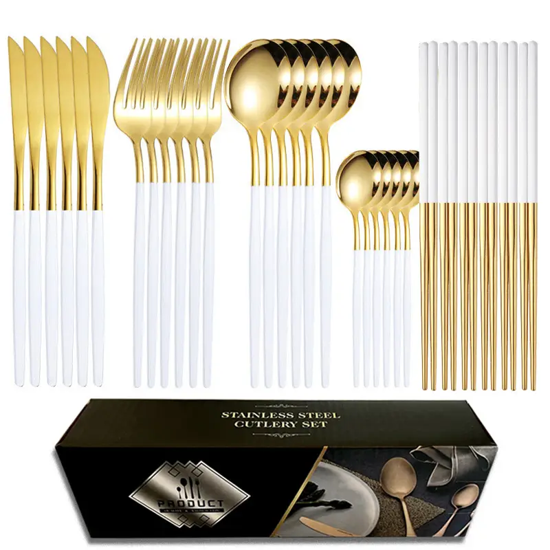 24-Piece Stainless Steel Gold Black Tableware Set — feature 26