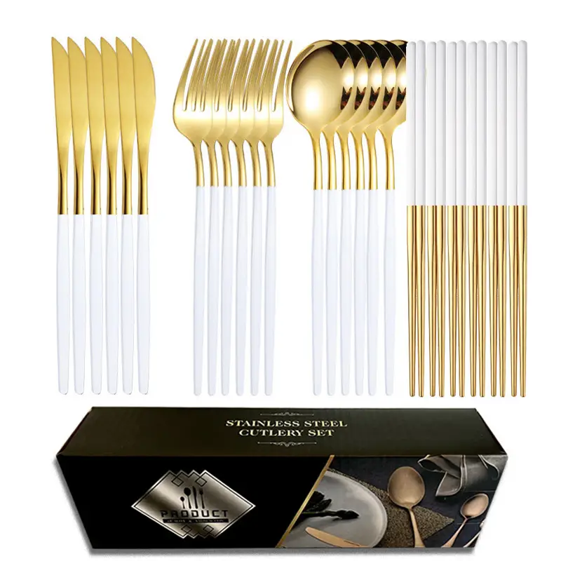 White gold platinum [24pcs] (knife, fork, spoon, chopsticks * 6)