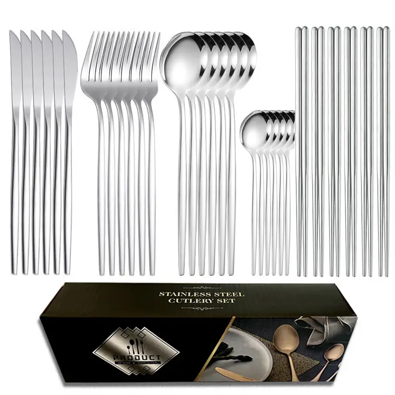 Silver silver [30pcs] (knife, fork, spoon, teaspoon, chopsticks * 6)