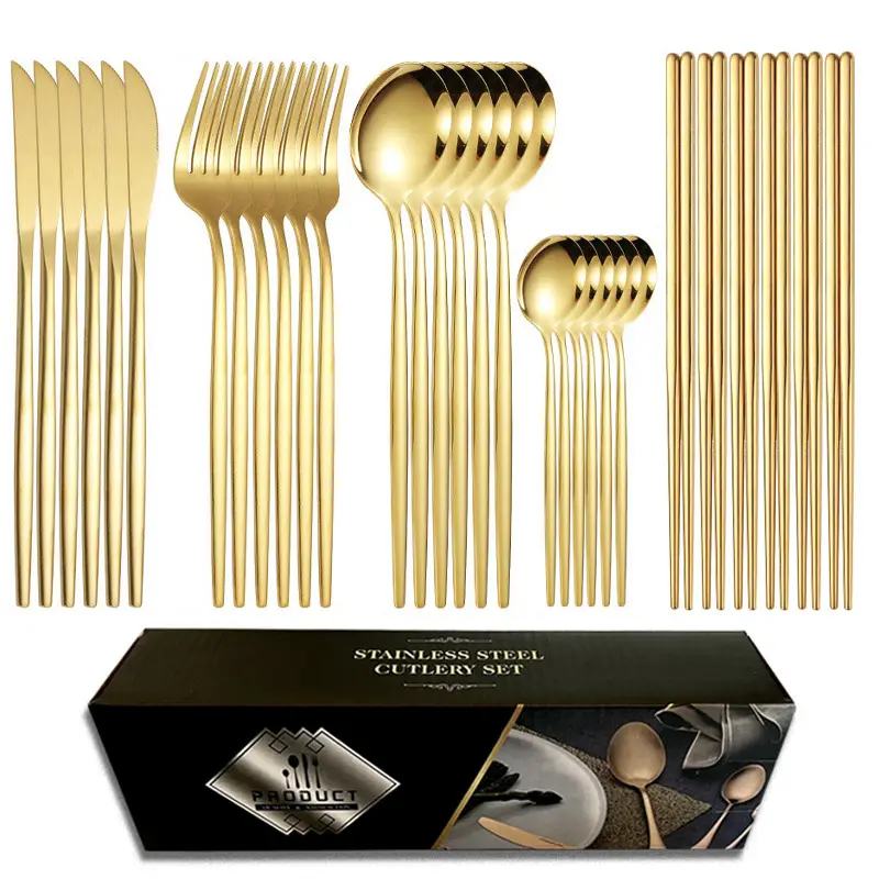 Golden gold [30pcs] (knife, fork, spoon, teaspoon, chopsticks * 6)