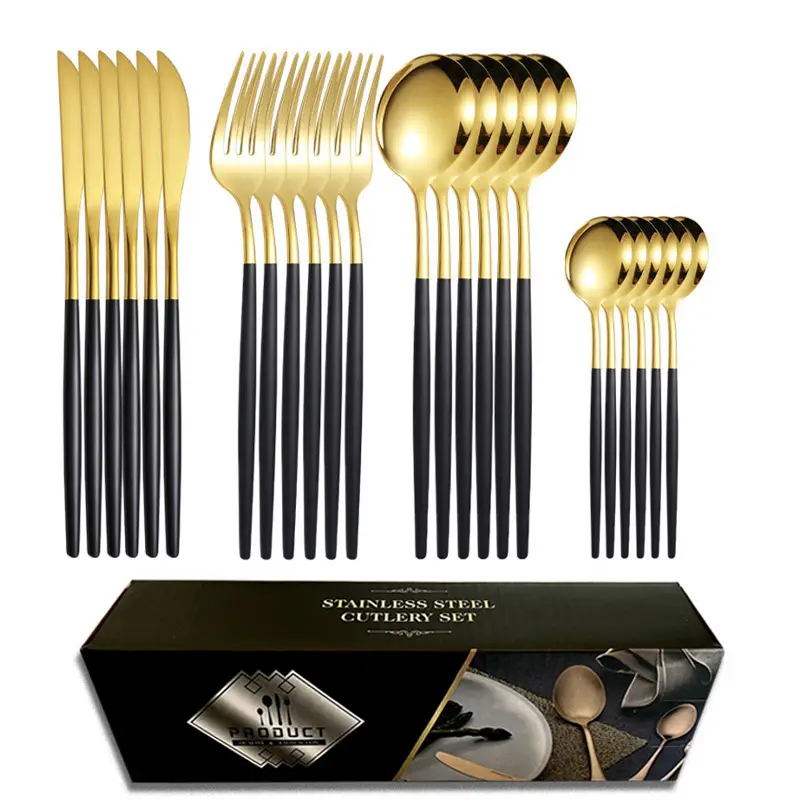 Black gold black gold "24pcs" (knife, fork, spoon, teaspoon * 6)