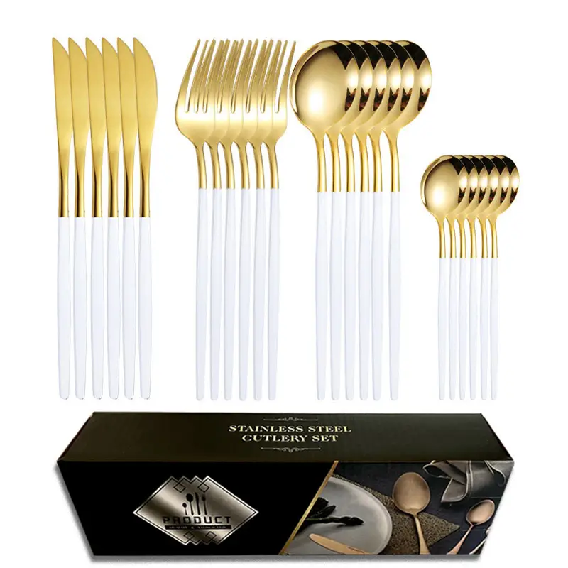 White gold platinum [24pcs] (knife, fork, spoon, teaspoon * 6)