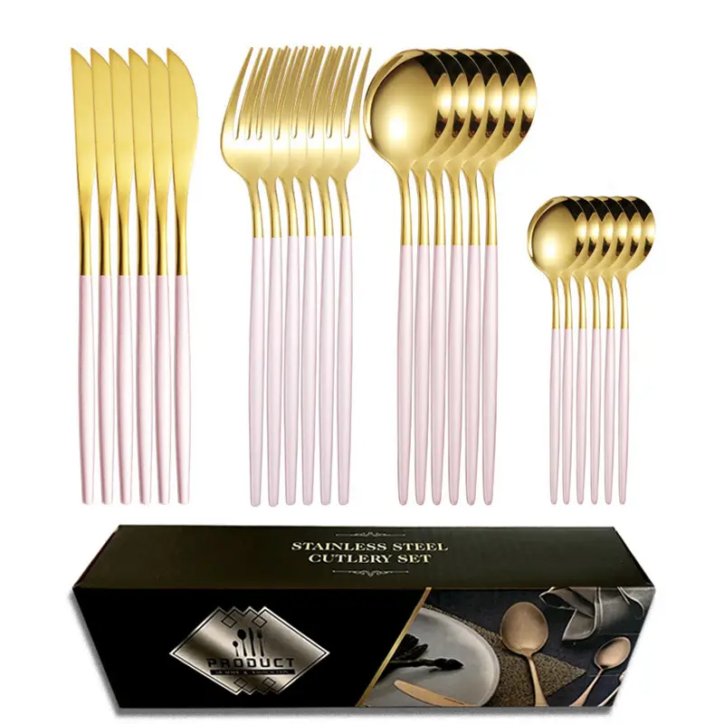 Pink gold powder [24pcs] (knife, fork, spoon, teaspoon * 6)