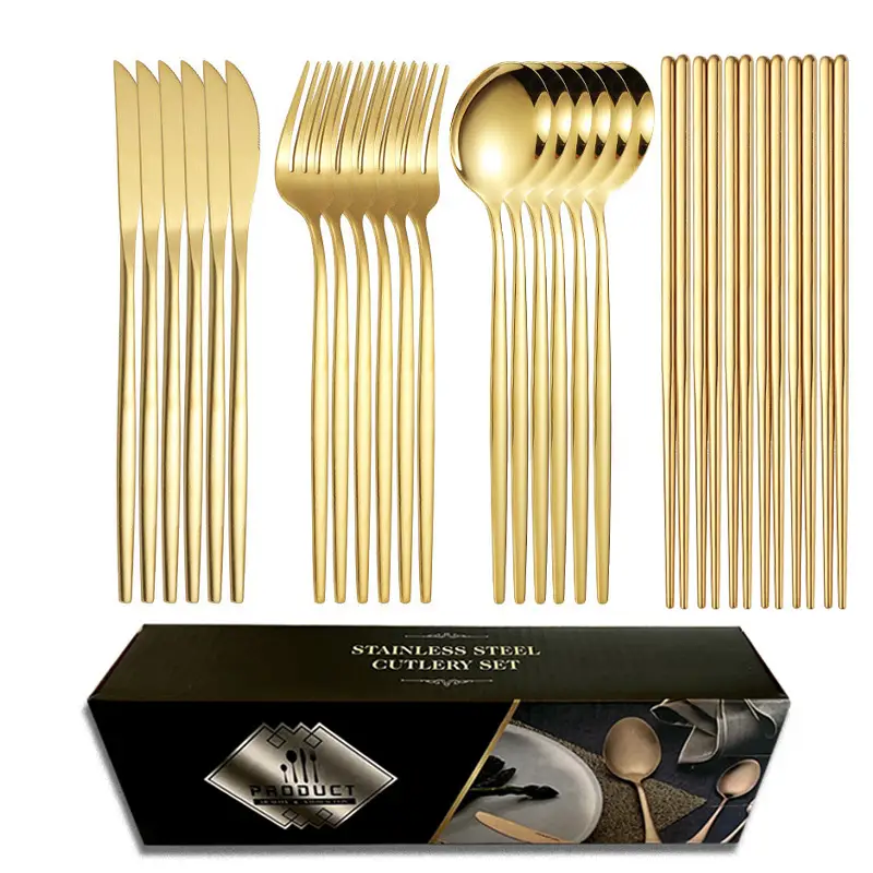 Golden gold [24pcs] (knife, fork, spoon, chopsticks * 6)
